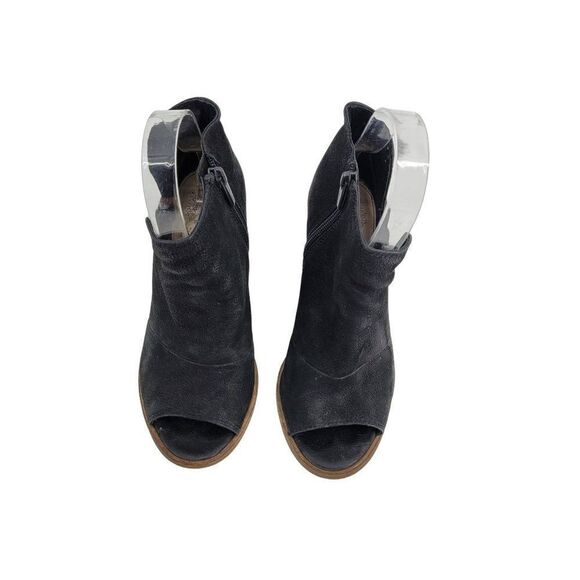 Vince Camuto Ankle Booties 6.5 Black Leather‎ Suede Stacked Block Heel Peep Toe - Picture 7 of 11